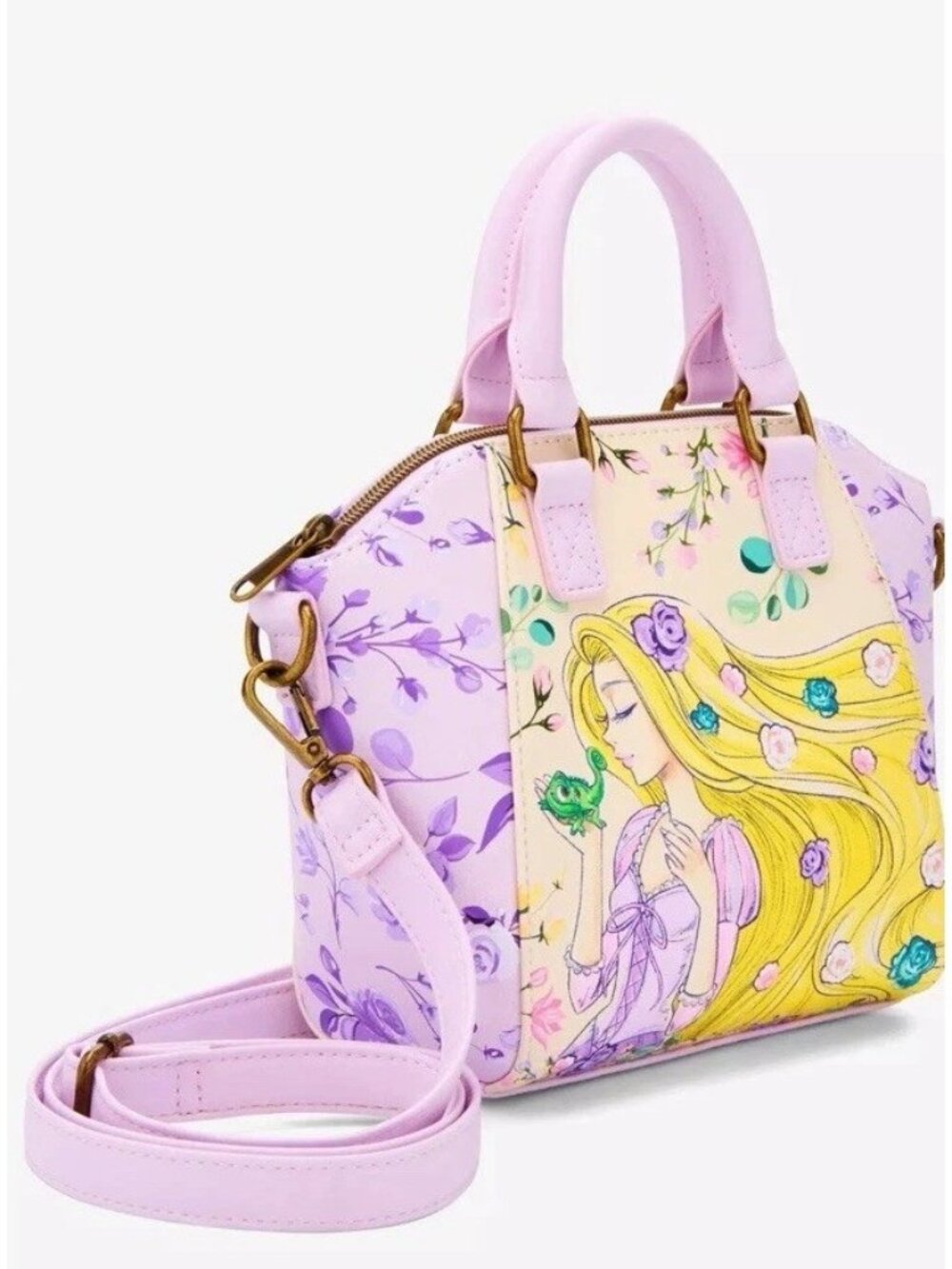 Loungefly Disney Girls Rapunzel Floral Satchel Purse Crossbody Bag Pascal NWT